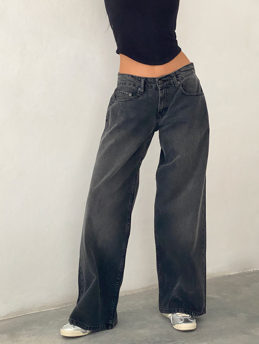 Washed Black Grey Roomy Extra Wide Low Rise Jeans