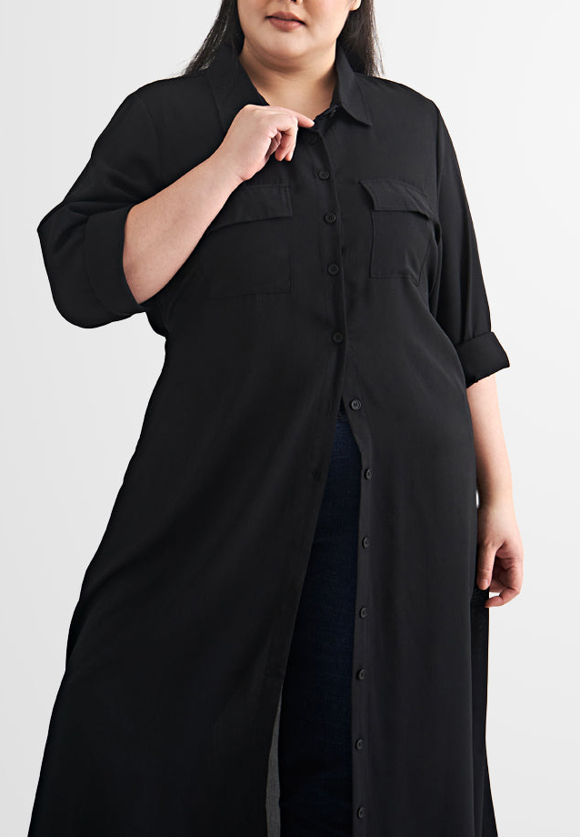 Long Trench Style Button Dress Shirt