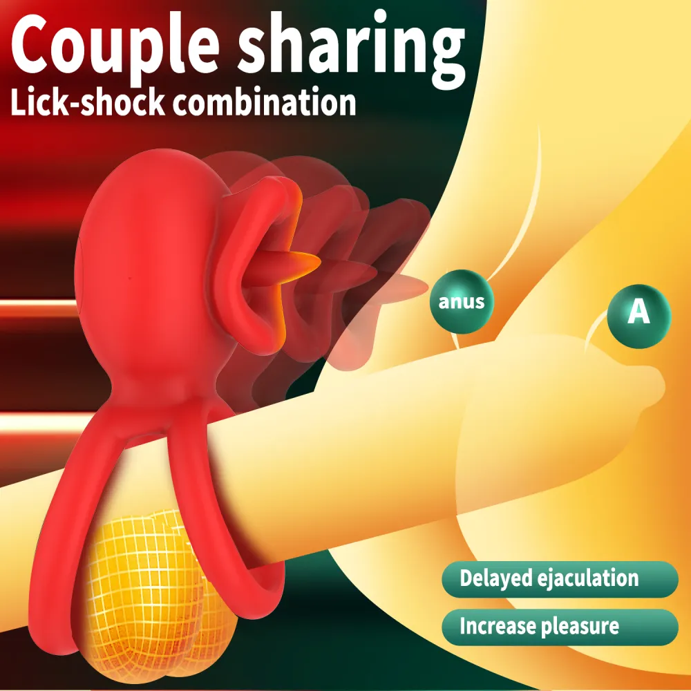 Cock Rings Clitoral Stimulator with Licking Mouth Pleasure, 9 Vibrations for Male Female