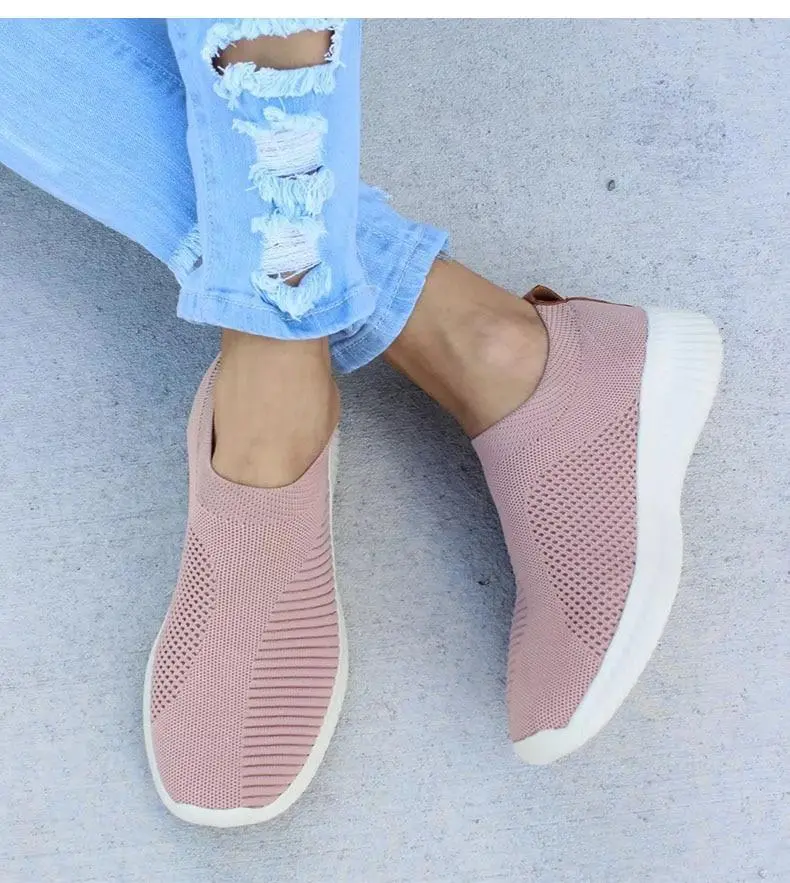 Women Shoes Knitting Sock Sneakers Slip On Flat Shoes