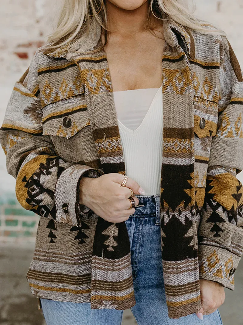 Vintage ethnic print single-breasted jacket