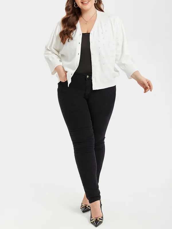 Pointelle Knit Button Front Cardigan