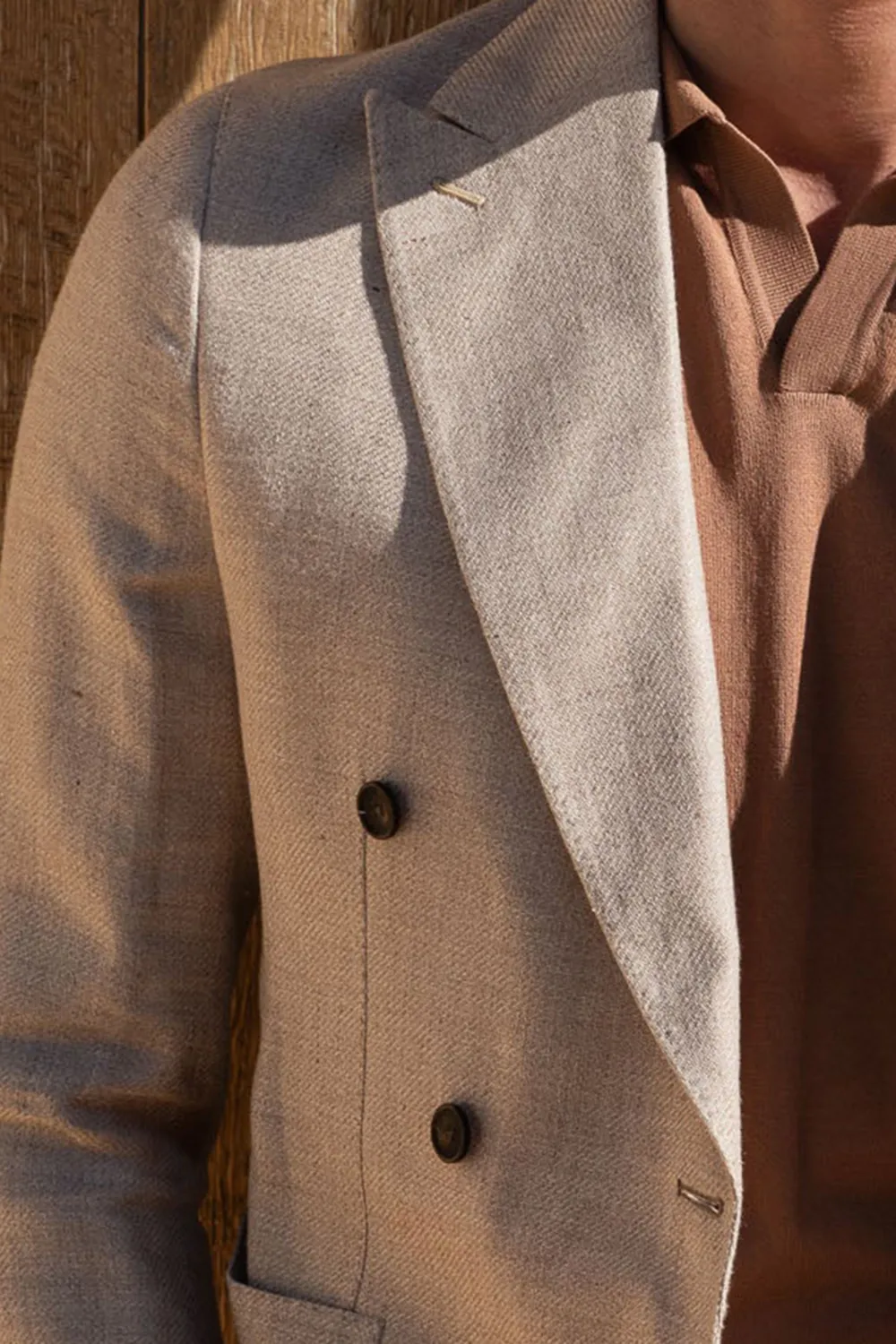 Beige Double Breasted Linen Cotton And Silk Jacket