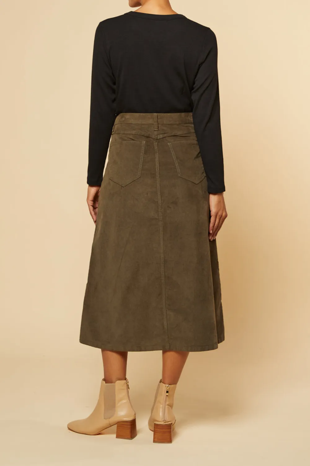 Adrift A-Line Brushed Cotton Skirt in Olive