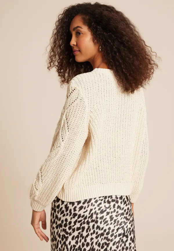 Soft Chenille Pointelle Pattern Sweater