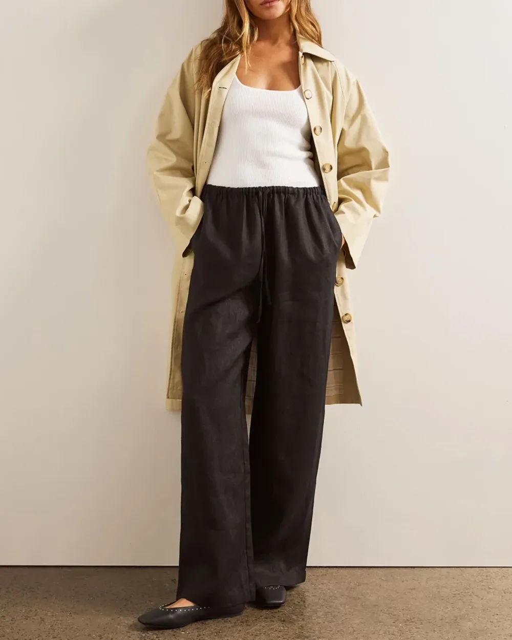 Drawstring Waist Relaxed Linen Pants