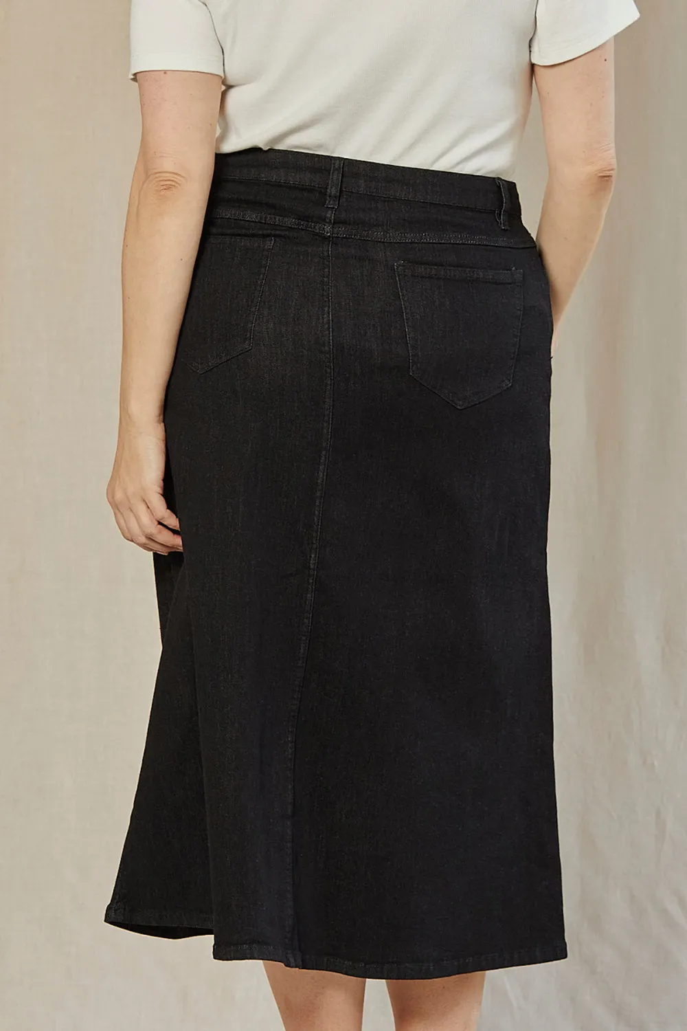 Adrift Denim A-Line Skirt in Black