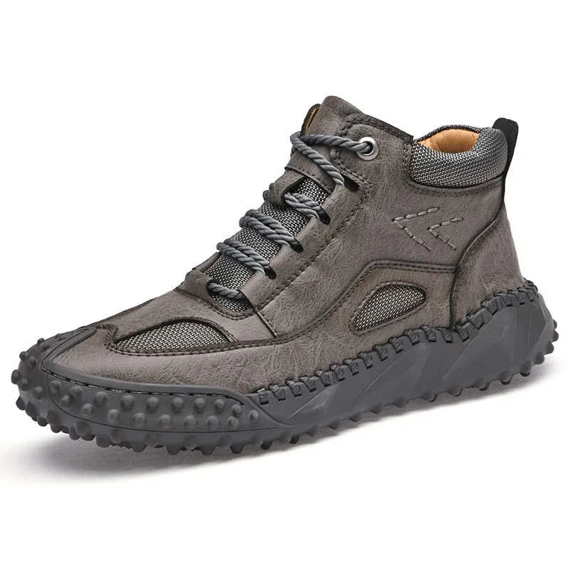 Men's Leather High Top Casual Shoes - Casual Outdoor Walking Shoes - Perfect Fit for Autumn