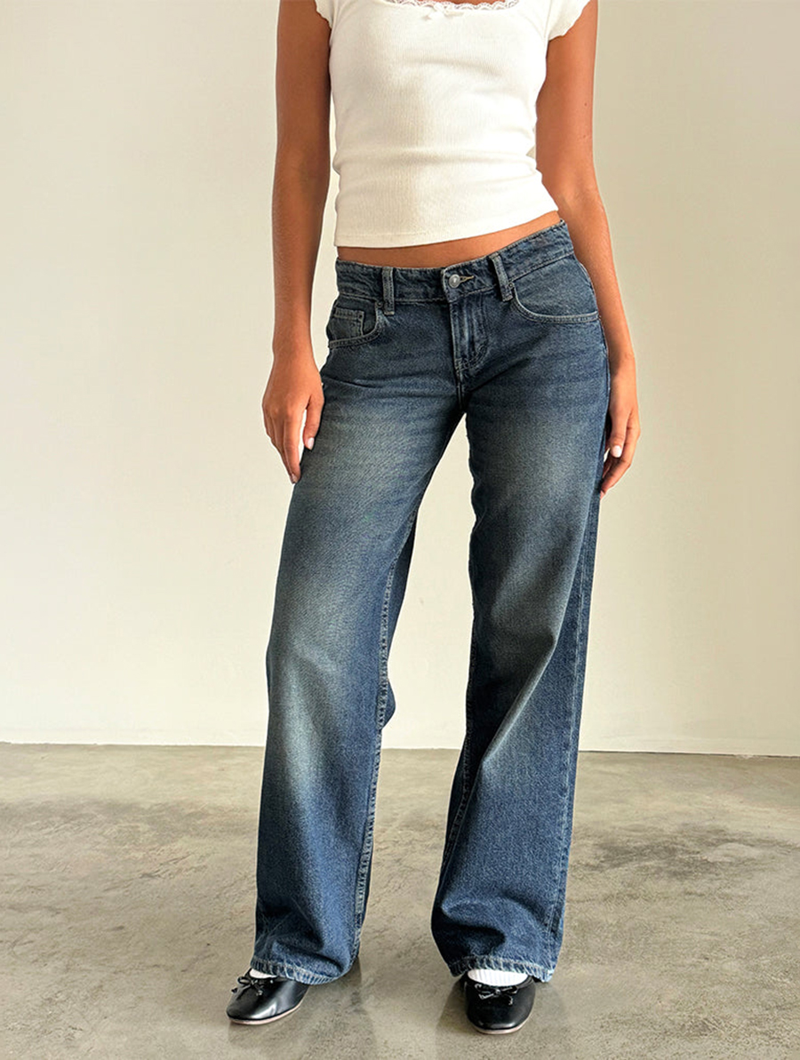 Steel Blue Low Rise Parallel Jeans