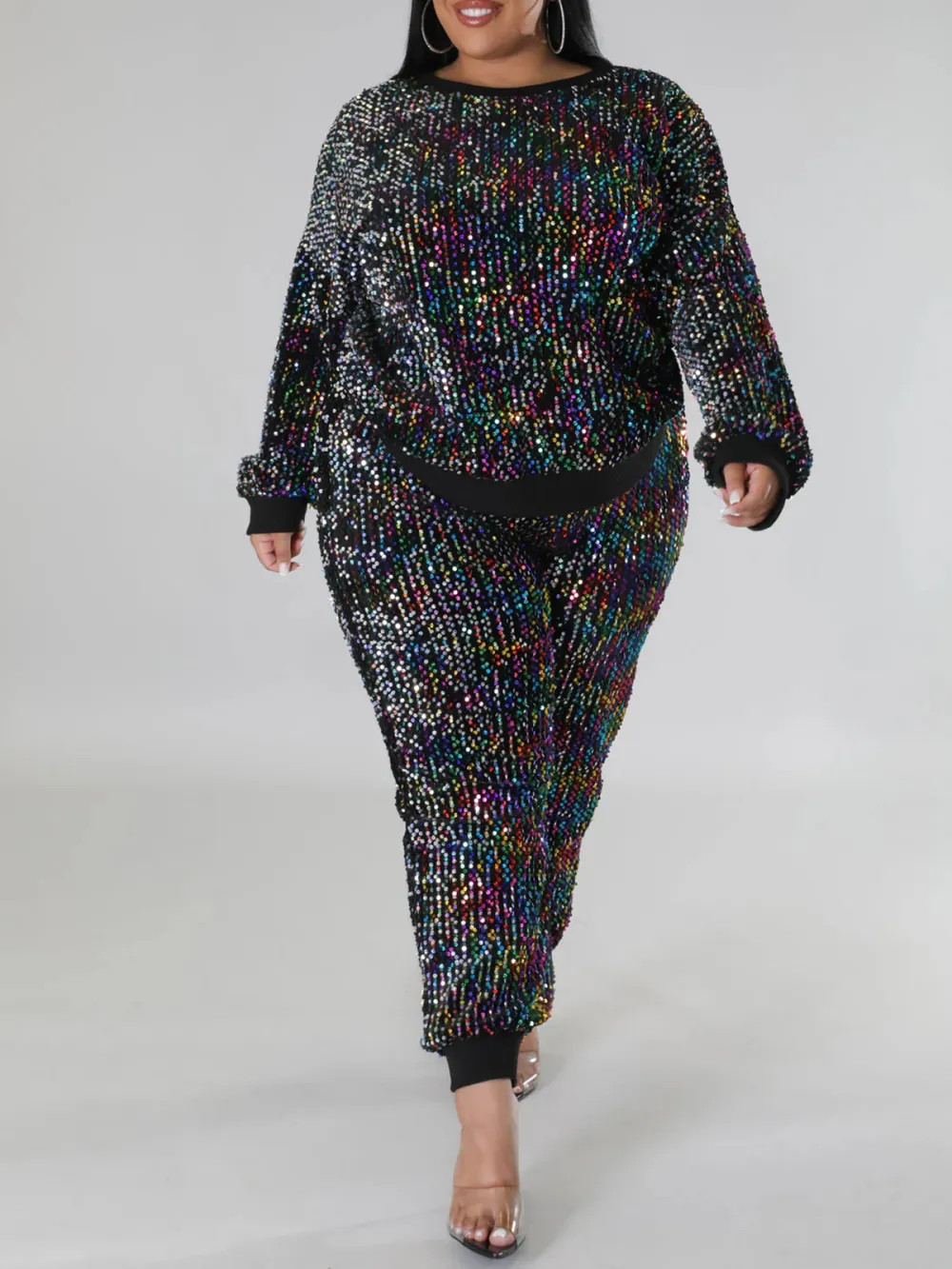 Plus Size Women'S Fashion Sequin Suit