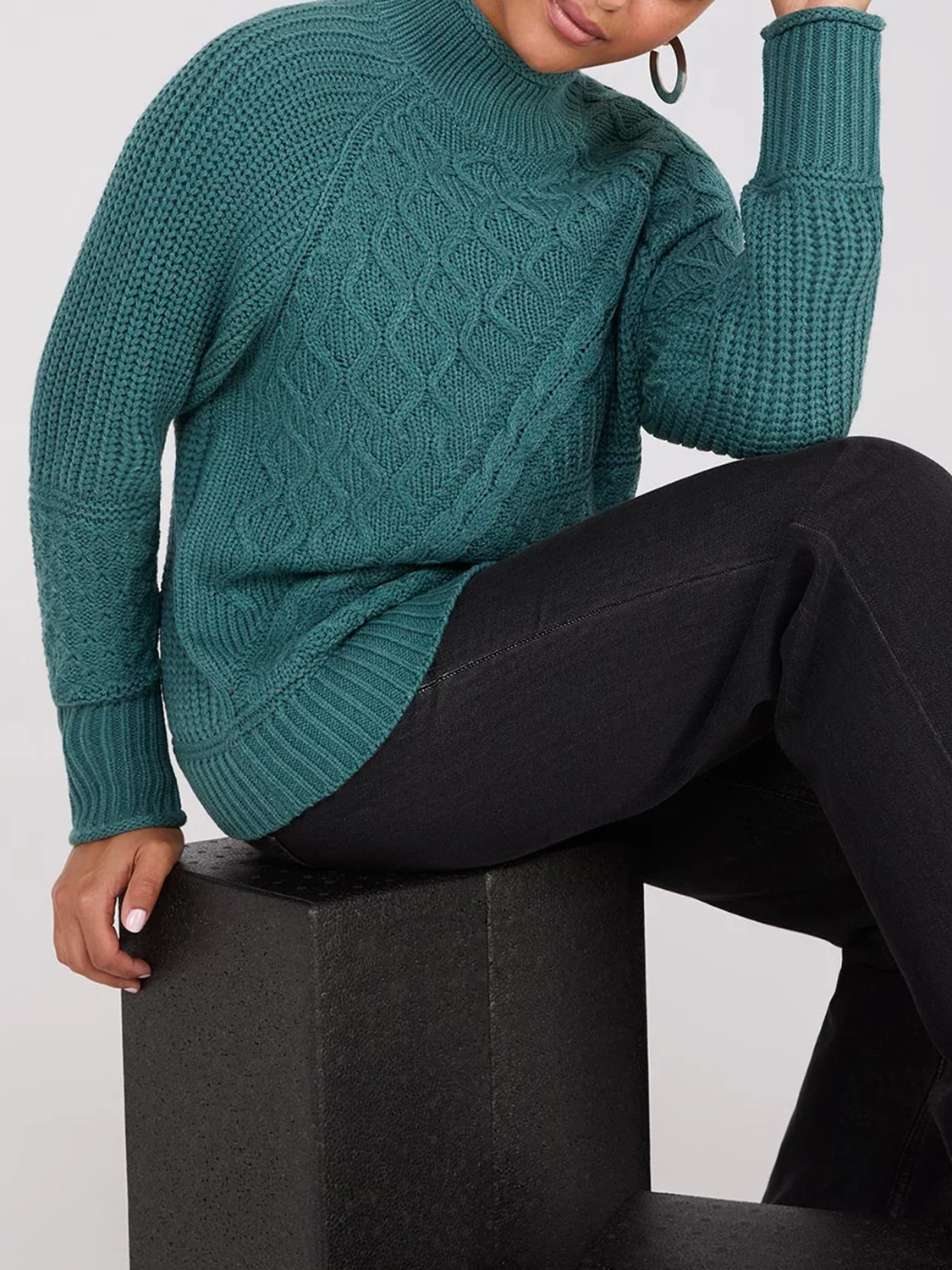 Multi Cable Knit Mock Neck Sweater