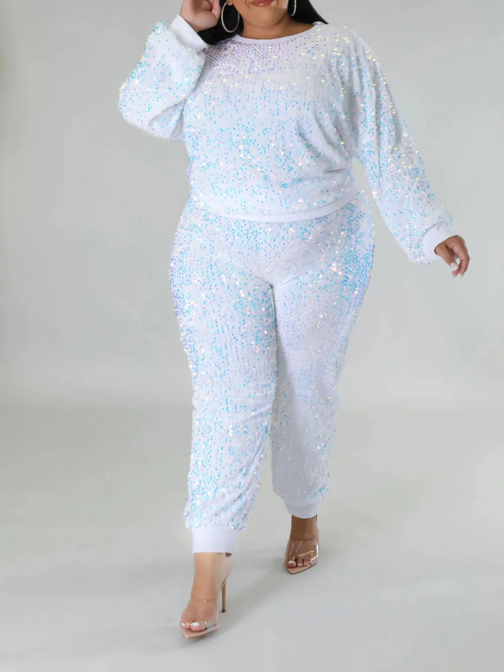 Plus Size Women'S Fashion Sequin Suit