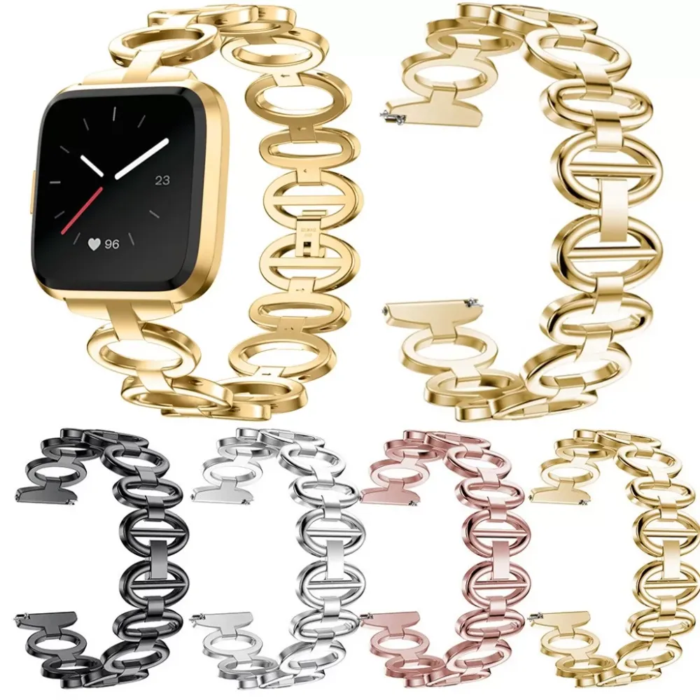 Stainless Steel Chain Style Bracelet Watch Band Strap For Fitbit Versa Lite Quick Release WristStrap Watch Band Accessories