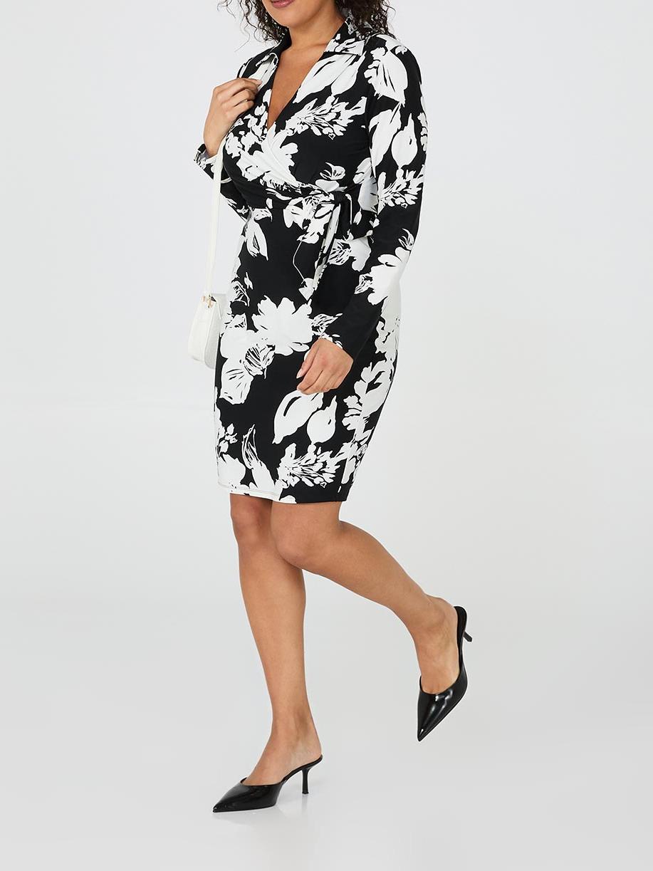 Collared Floral Print Wrap Dress