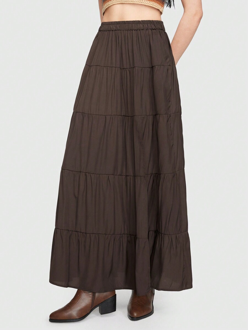 Hippie Women'S High-Split Hem Asymmetrical Ruffle Skirt