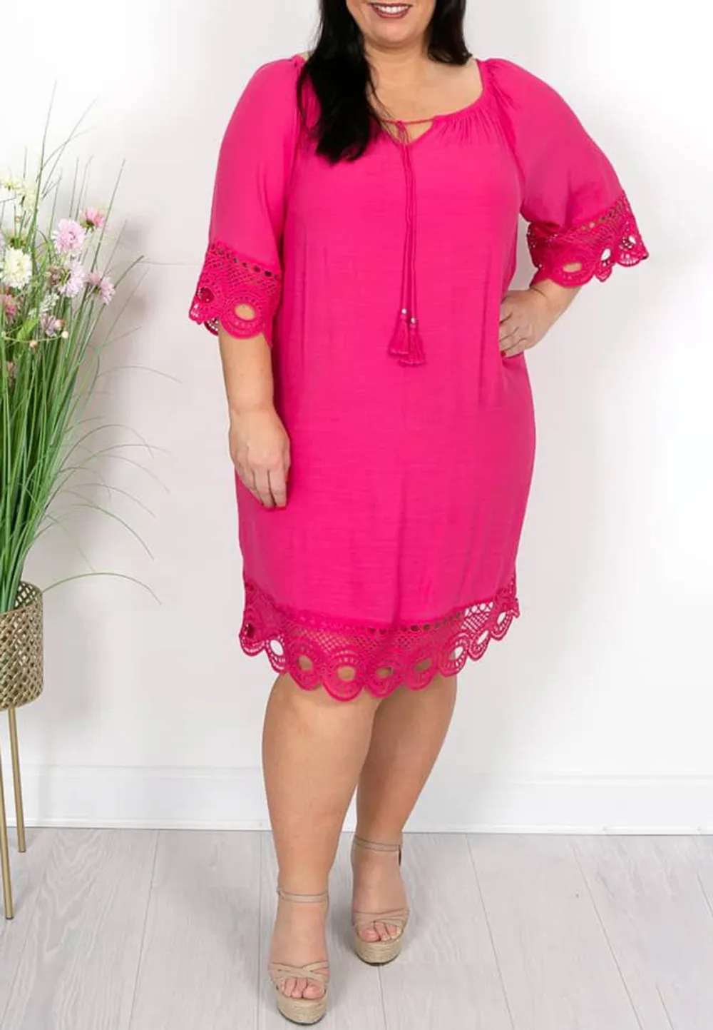 Cerise Crochet Hem Dress