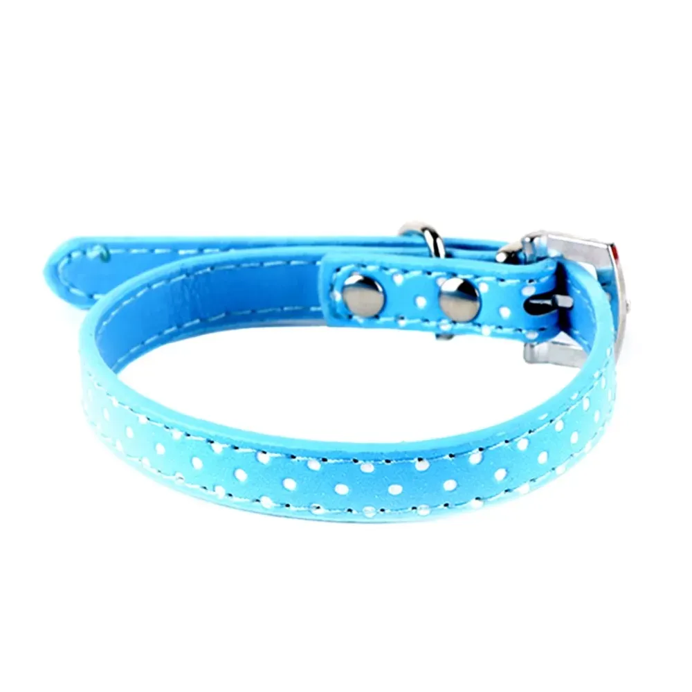 Lovely Small Pets Dog Cat Collar Polka Dot Pattern Dog Collar leather with Heart Crystal Pendant pet products