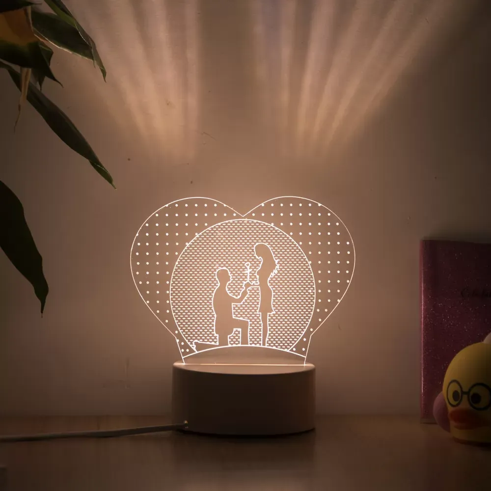 Romantic Love 3D Lamp Heart-shaped Balloon Acrylic LED Night Light Decorative Table Lamp Valentine's Day Sweetheart Wife's Gift