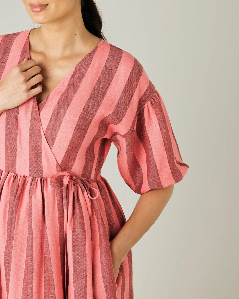 WINNIE BLUSH STRIPE LINEN DRESS