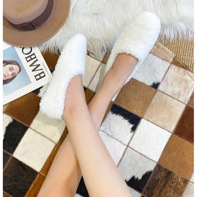 Furry Outer Wearing Flats Loafers Belt Buckle Decor Backless  Wild Fluffy Flat Mules Warm