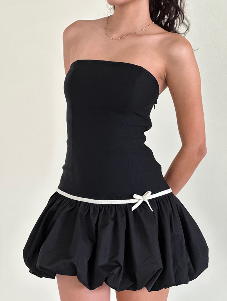 Klaita Puffball Mini Dress In Black