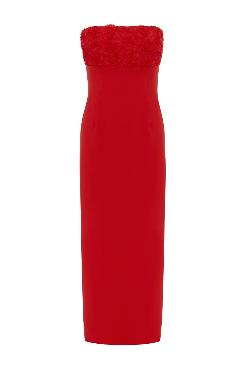 Red Strapless Midi Dress