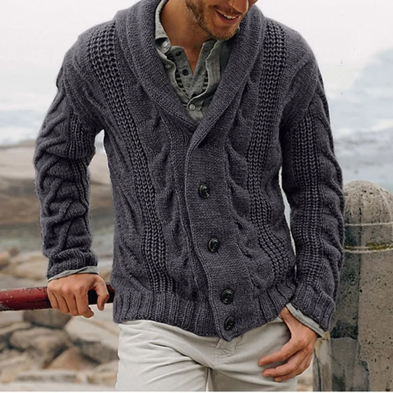 Autumn and winter new men's cardigan spell color long sleeve lapel knit sweater male