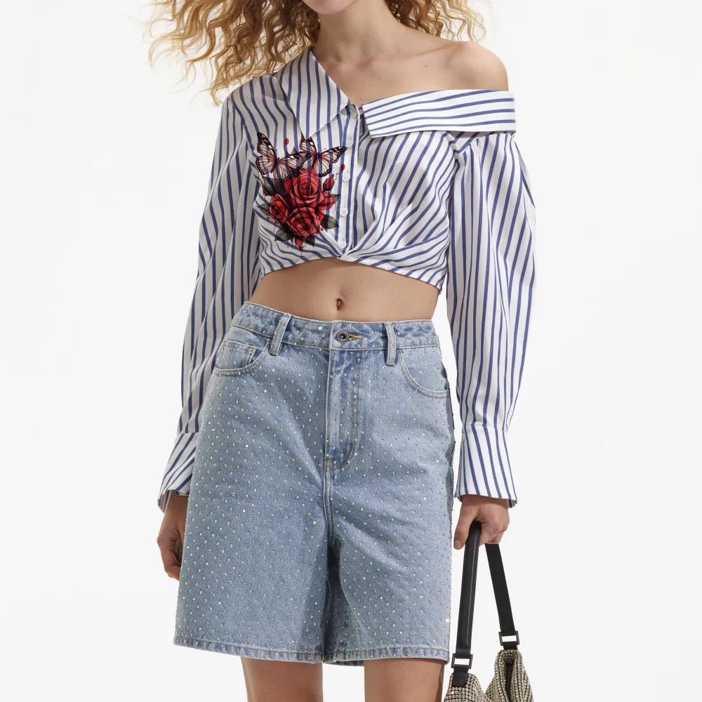 Blue Stripe Cotton Crop Top