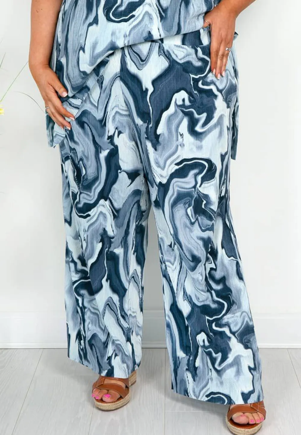 Swirl Print Palazzo Trousers in Mixed Blues