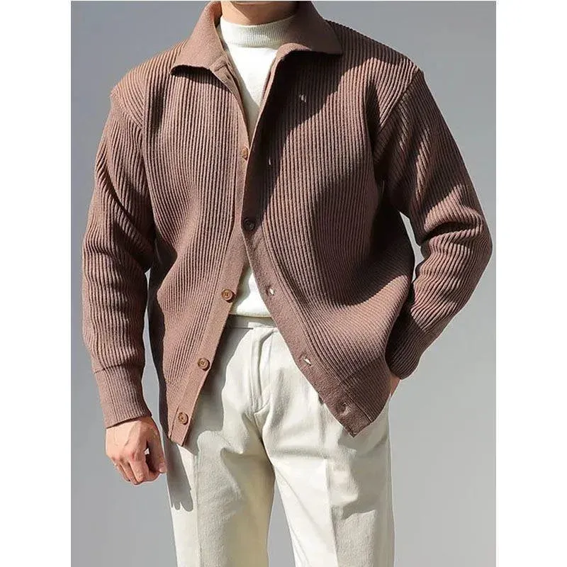 Men's autumn / winter collar casual solid color sweater cardigan sweater men's sweater coat