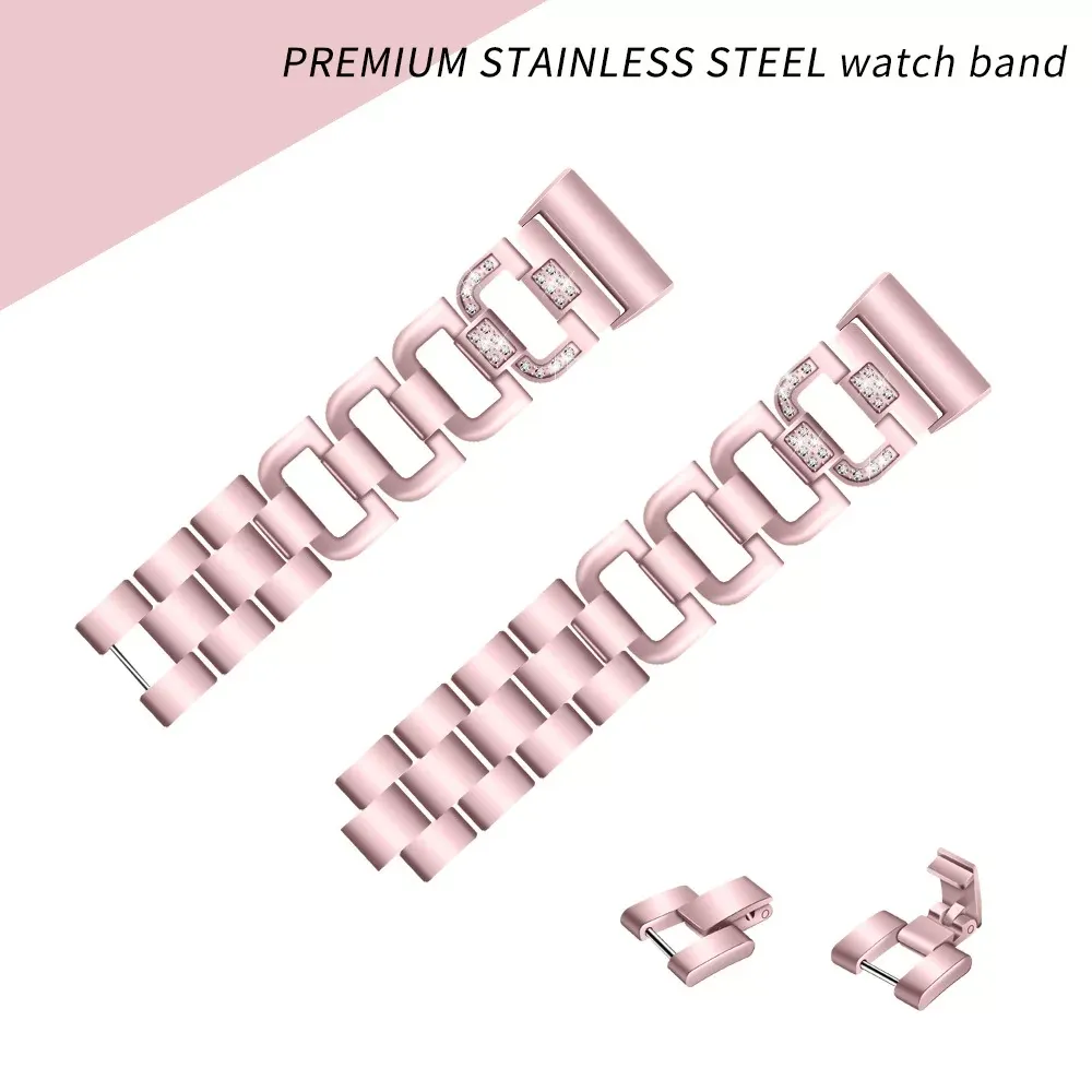 Stainless Steel Diamond Bracelet Watch Replacement Band Strap For Fitbit Charge 3 Quick Release SmartWatch Support Accessories