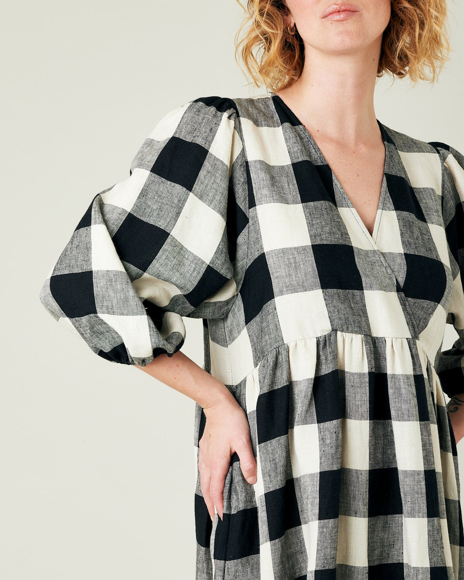 ABBIE STONE & BLACK MEGA CHECK LINEN DRESS