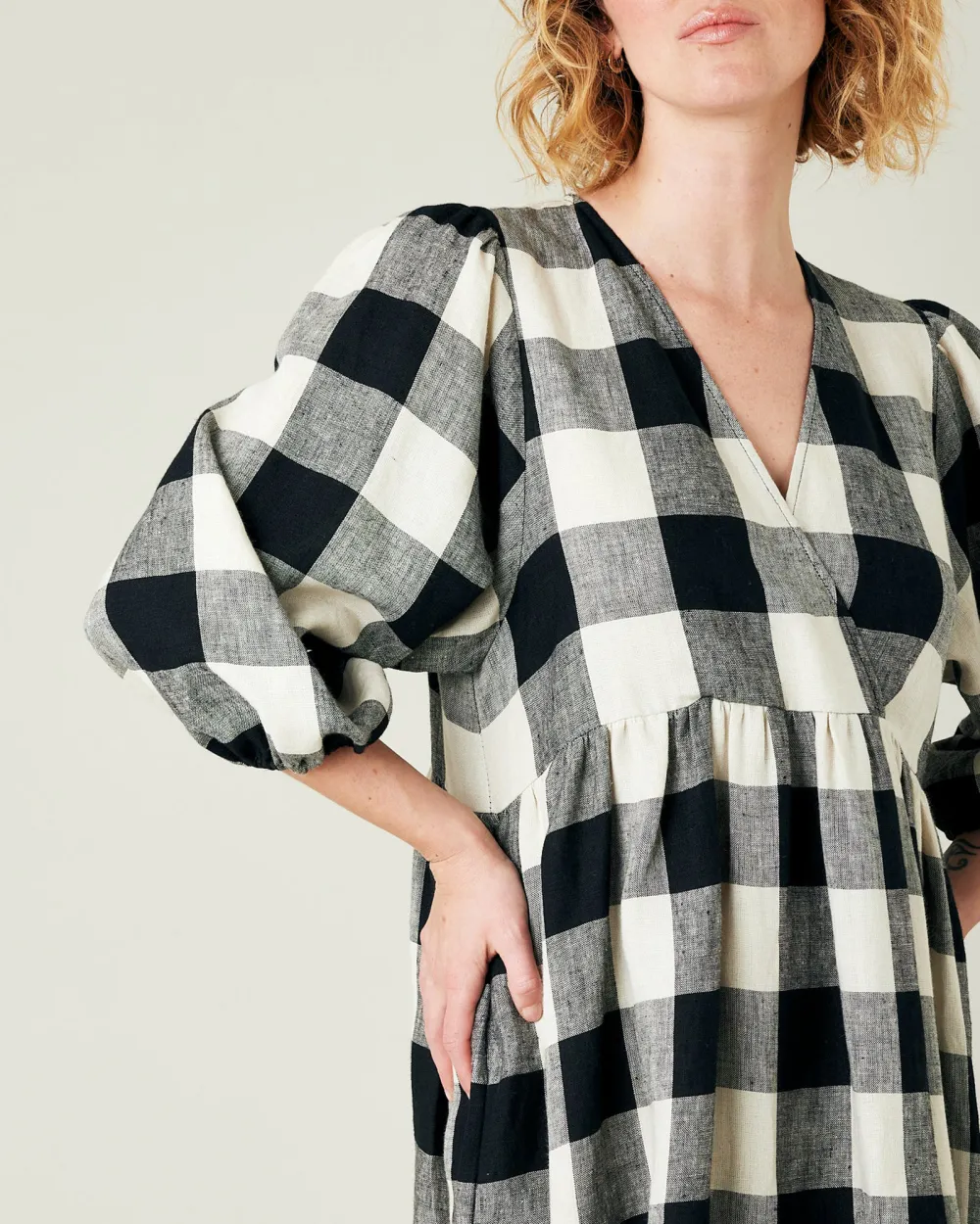 ABBIE STONE & BLACK MEGA CHECK LINEN DRESS