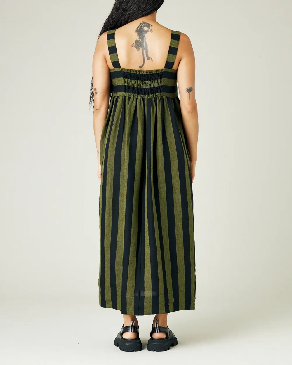 OLIVE & BLACK STRIPE LINEN DRESS