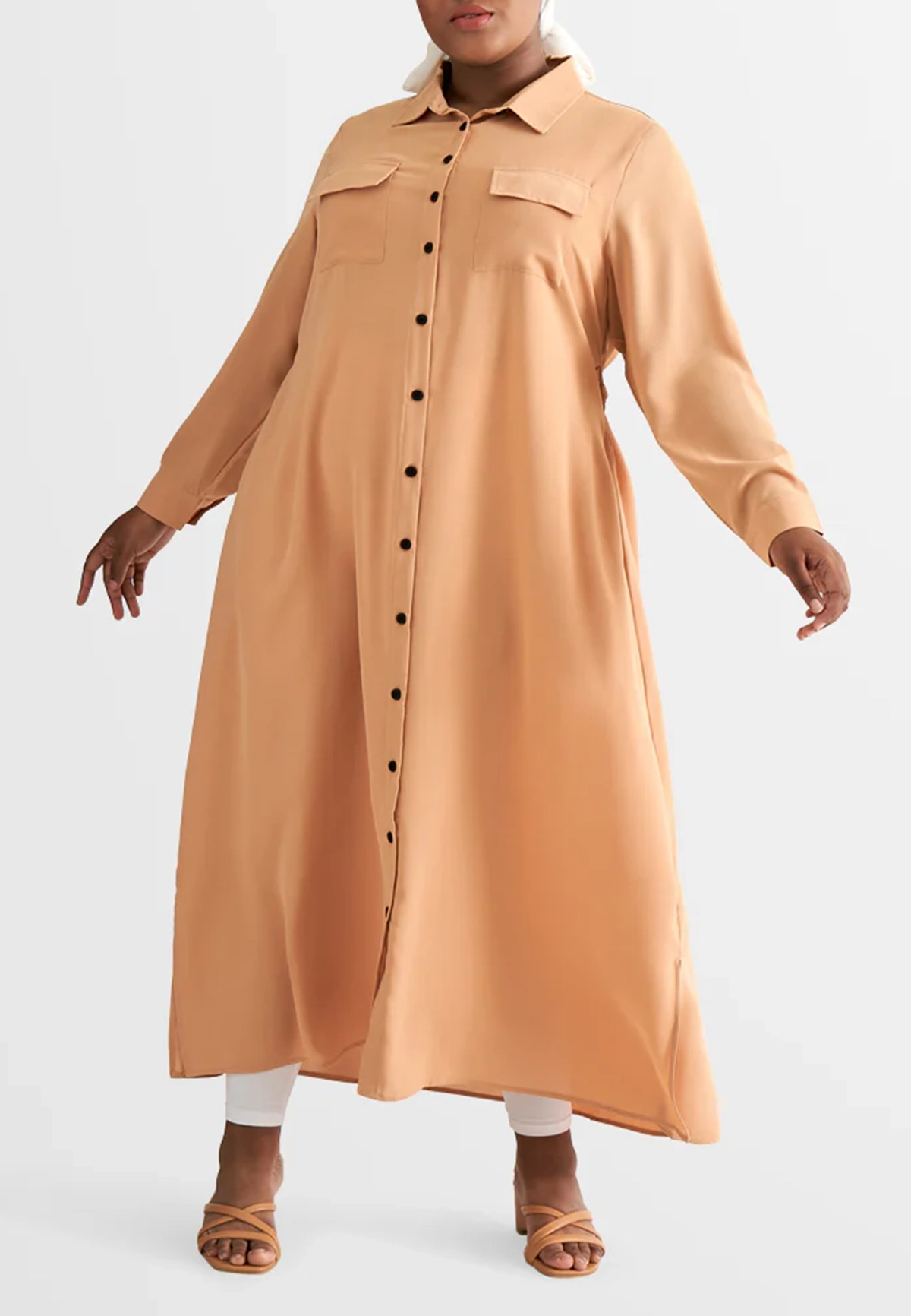 Long Trench Style Button Dress Shirt