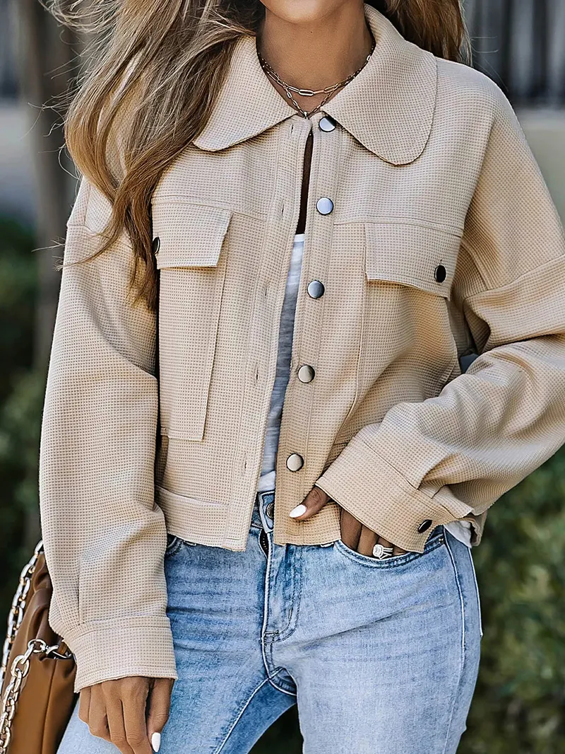 Casual solid color waffle lapel jacket