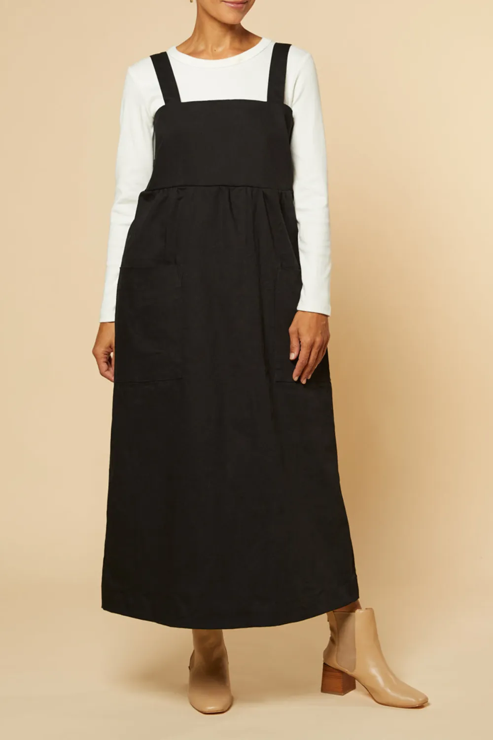 Francesca Denim Pinafore Dress in Black