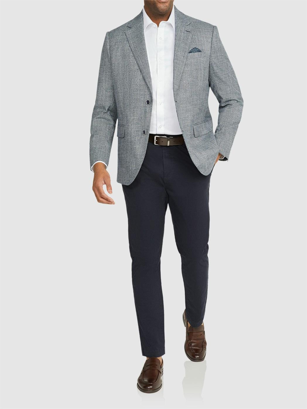 NAVY GILES CHECK STRETCH BLAZER