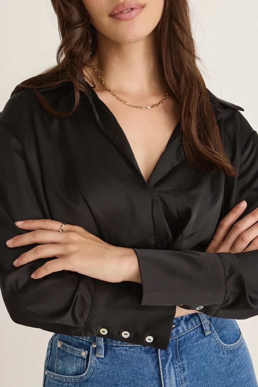 Amalfi Black Satin Wrap Shirt