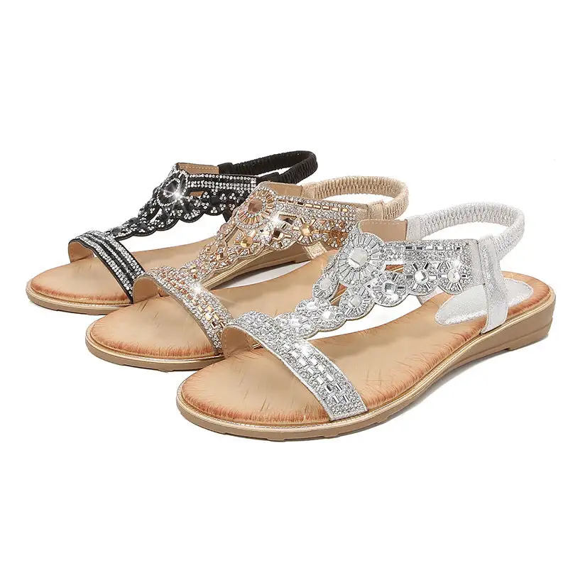 Cilool  Sandals Bohemian Rhinestone Comfortable  Holiday Shoes BS07