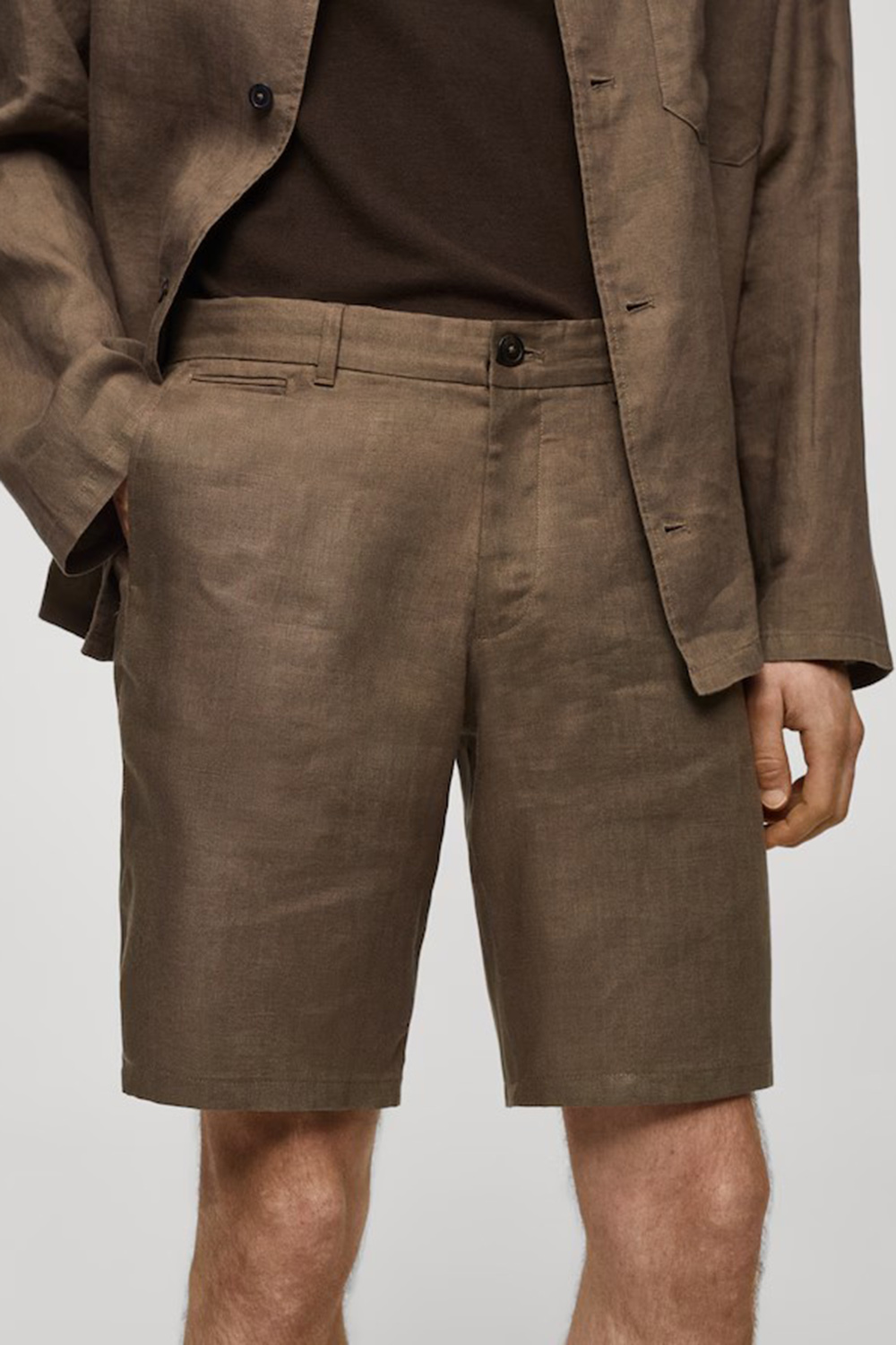 Slim-fit 100% linen bermuda shorts