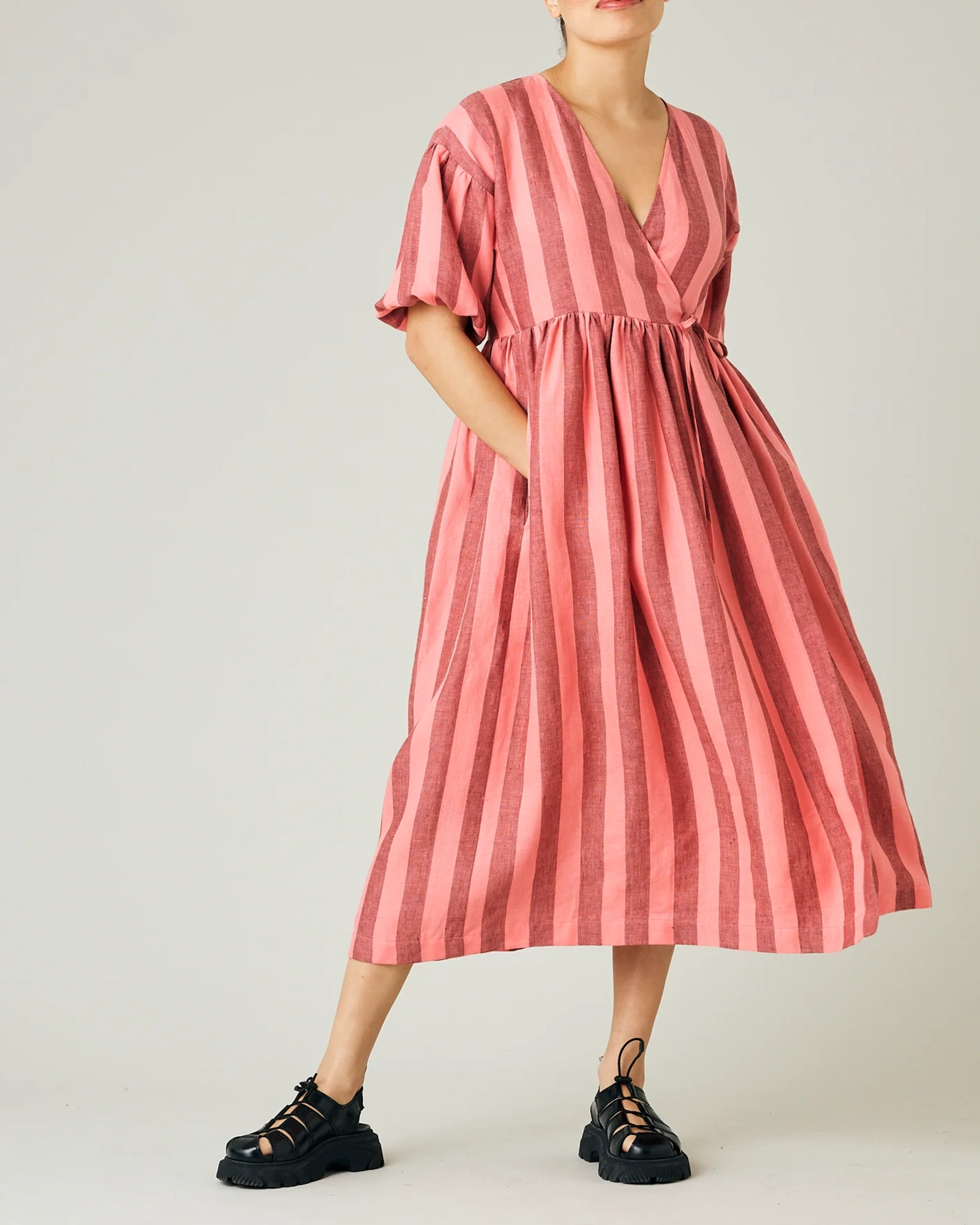 WINNIE BLUSH STRIPE LINEN DRESS