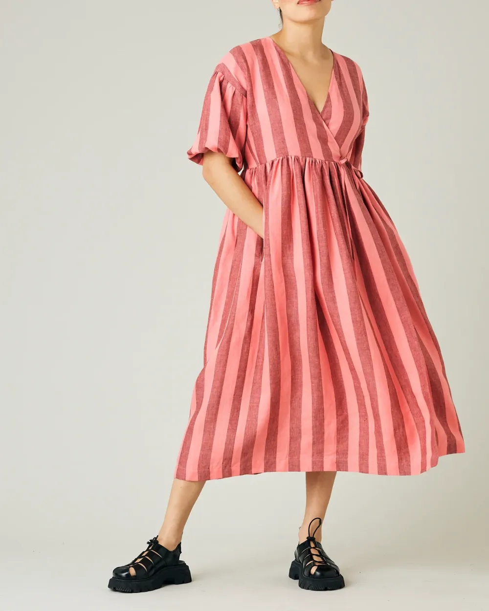 WINNIE BLUSH STRIPE LINEN DRESS