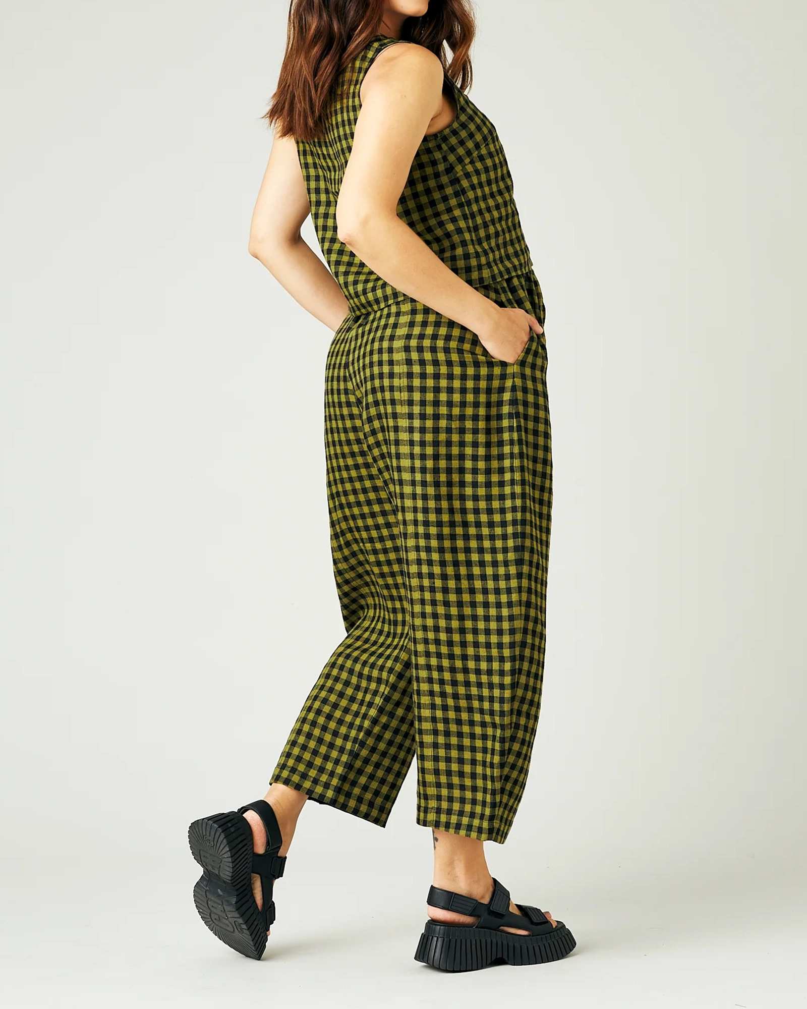 GREEN GINGHAM LINEN TROUSERS