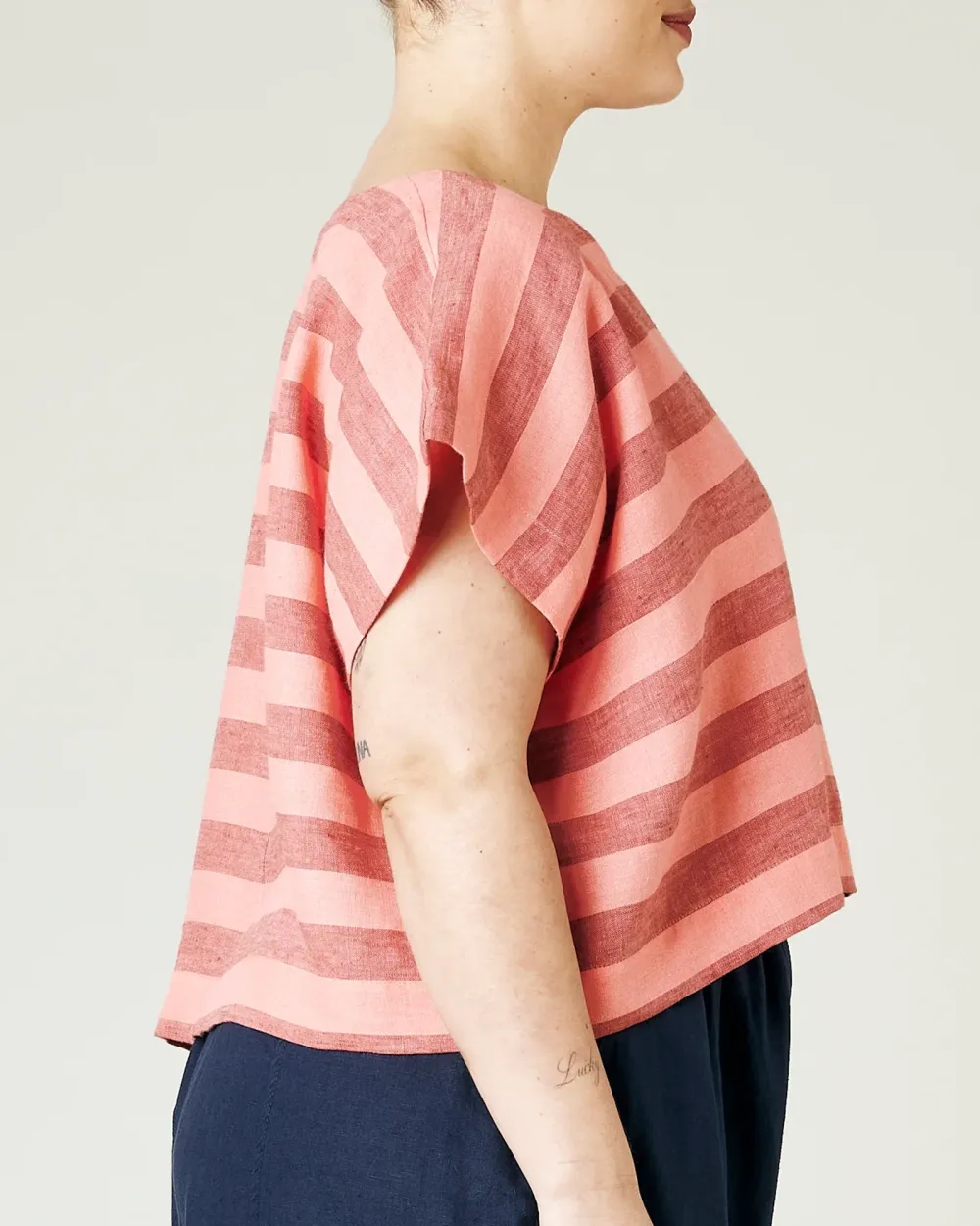 POLLY BLUSH STRIPE LINEN TOP