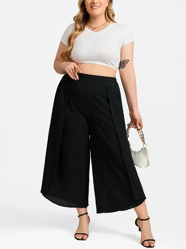 Plus Black Lace Patchwork Wide Leg Pants