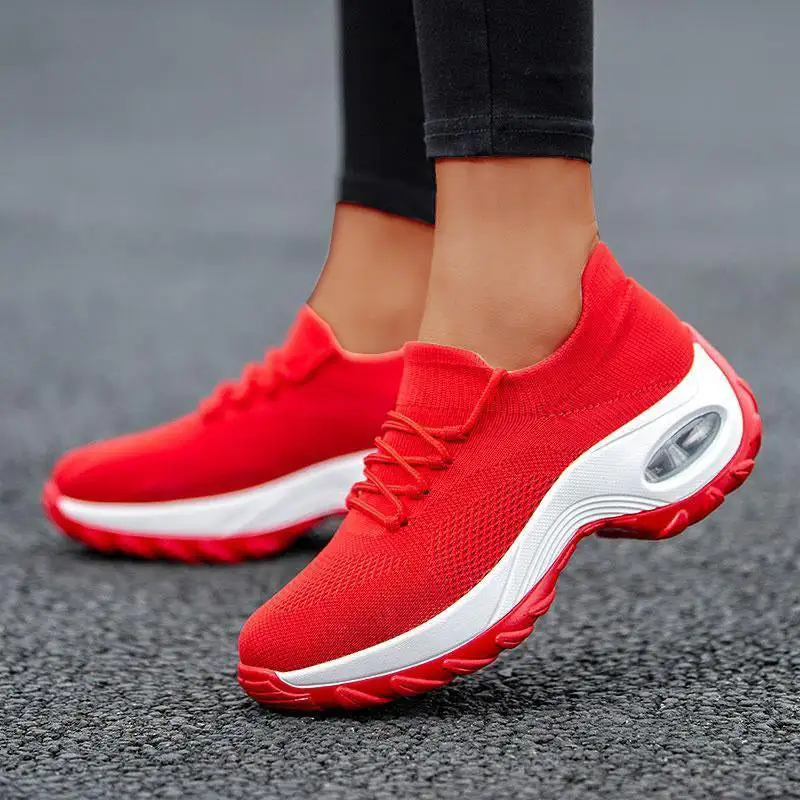 Cilool Lace Up Walking Running Shoes Platform Sneakers