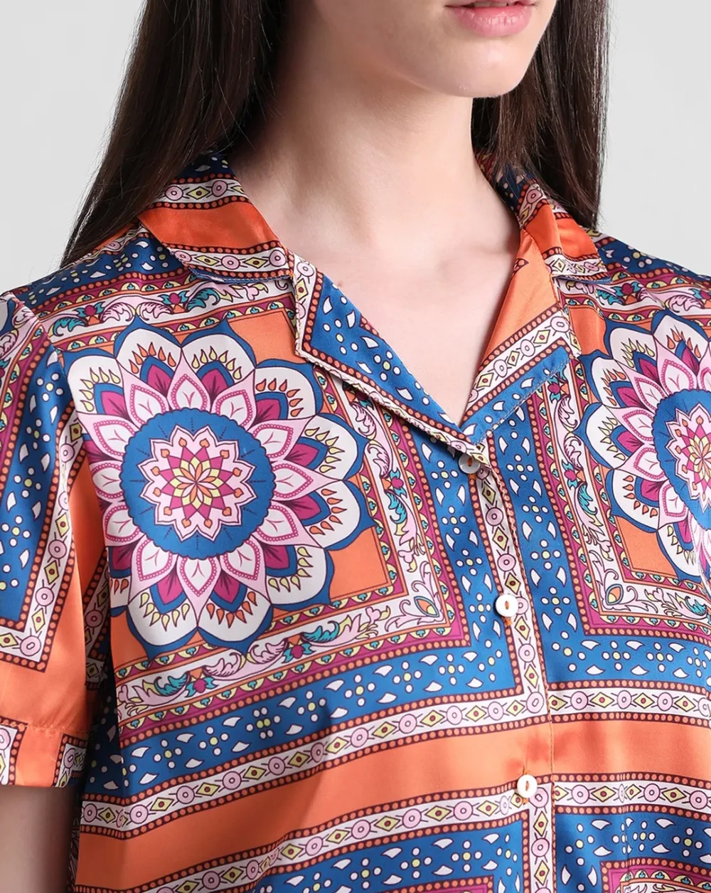 Orange Abstract Print Satin Shirt