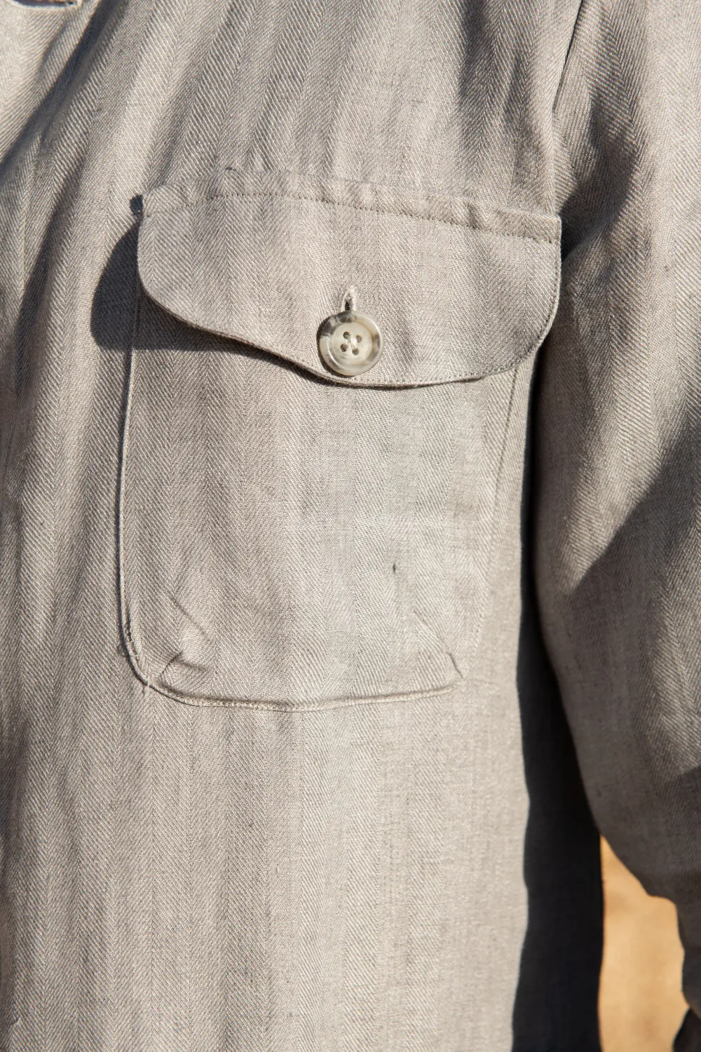 Sky Grey Herringbone Linen Safari Jacket