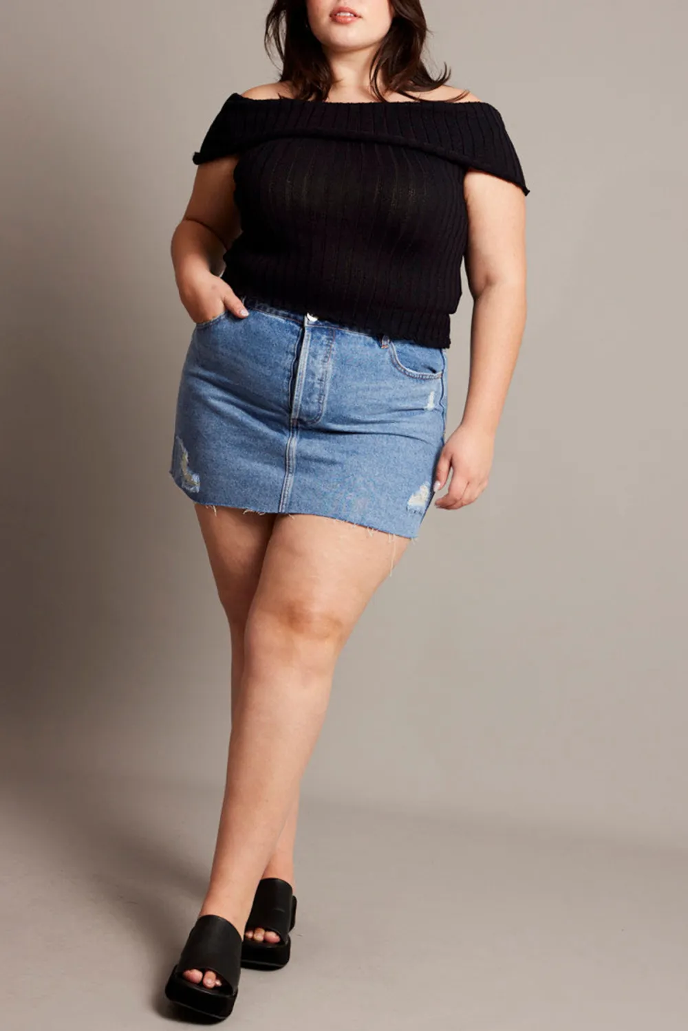 Black Off shoulder knitted top